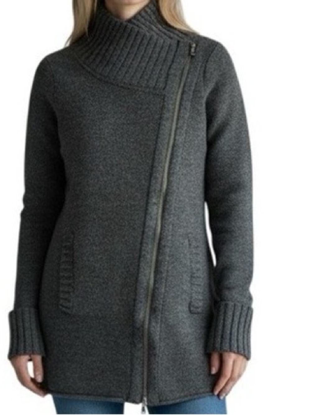 Athleta Dark Gray Asymmetrical Zip Tunic Sweater